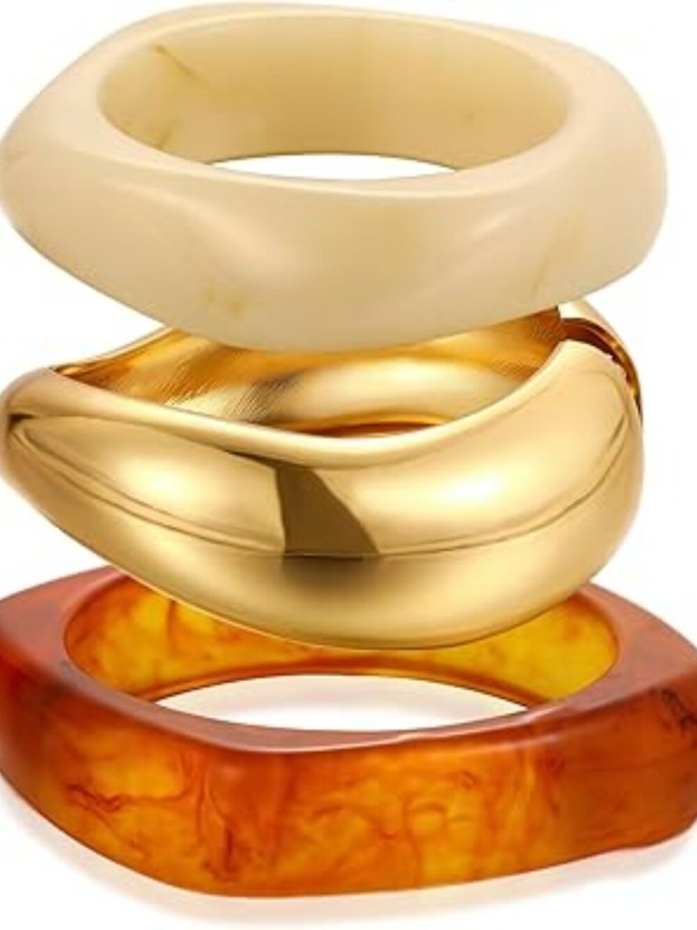 NEW Chunky Gold Bangle Bracelets Gold & 2 Acrylic Combo Stackable Elegant Set